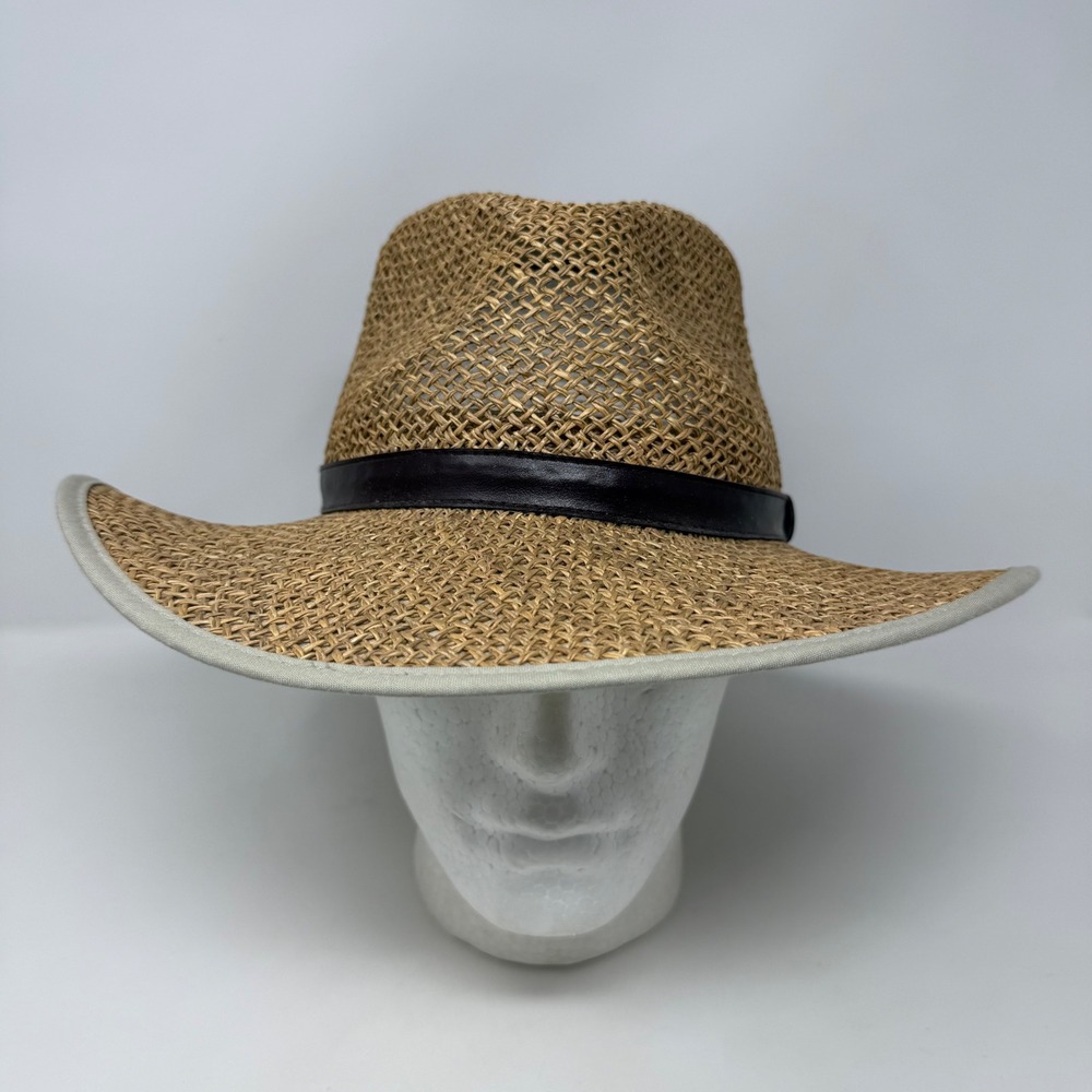 Columbia Sportswear Straw Fedora Sun Hat Brown Tan Wide Brim Unisex CU9103 L/XL
